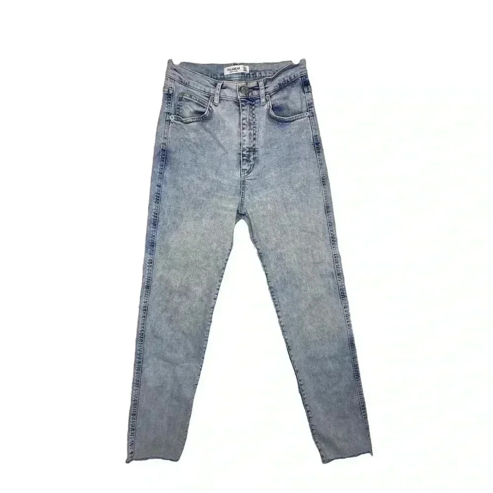 Pull &  Bear High Rise Raw Hem Ankle Jeans